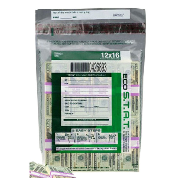 US Bank Green Eco Stat Tamper-Evident Deposit Bag 12" x 16" Clear 100/Bx