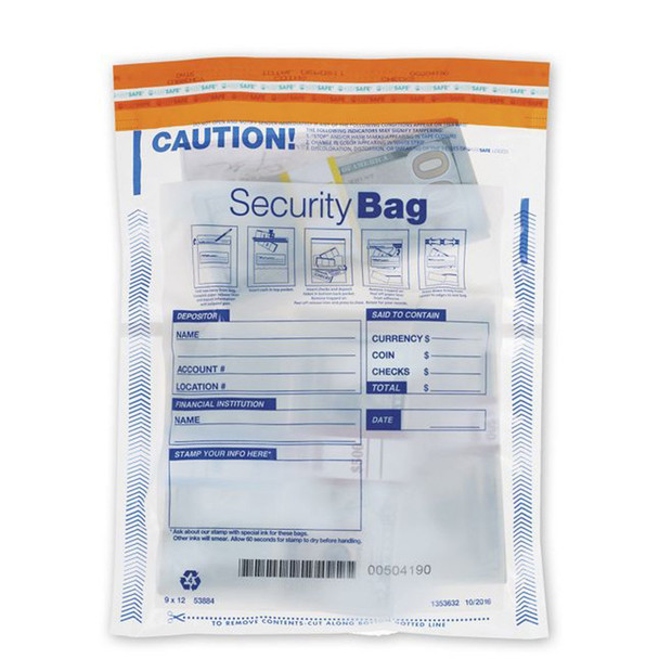 Deluxe Tamper-Evident Deposit Bag Dual Pocket 9" x 12" Clear 100/Bx