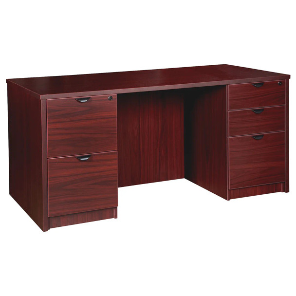 Lorell Prominence 2.0 Mahogany Laminate Double-Pedestal Desk