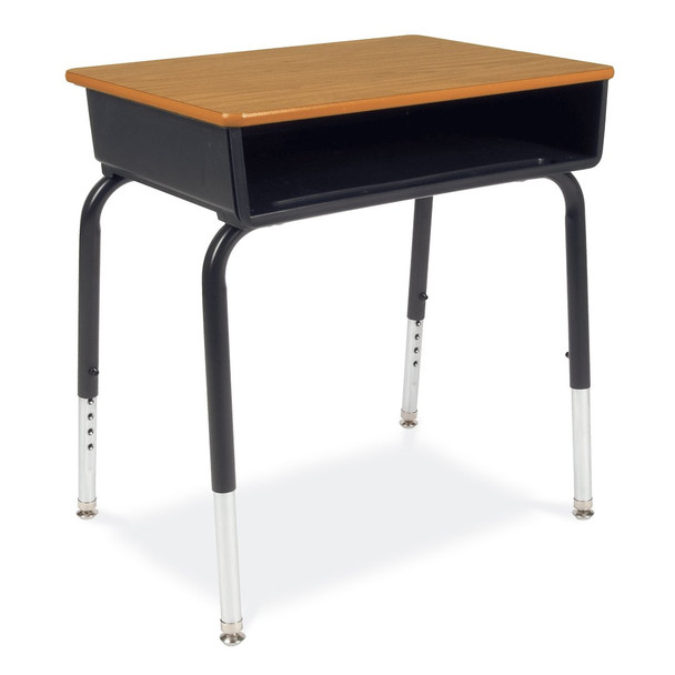 Virco 785 Desk w Black Metal Book Box, 18"x24" Med Oak Top