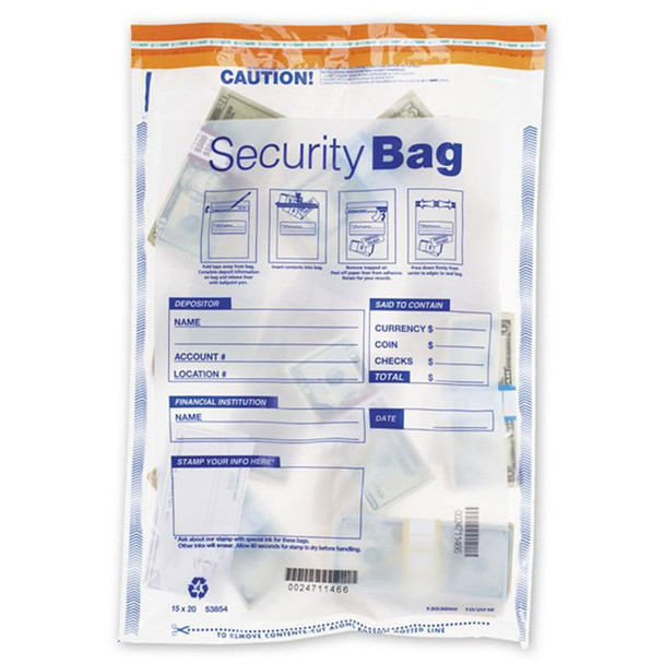 Deluxe Tamper-Evident Deposit Bag 15" x 20" Clear 200/Bx