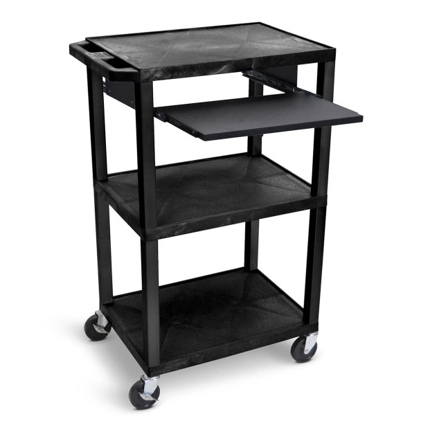 Luxor 42"H 3-Shelf Utility Cart w Electric & Pullout Shelf