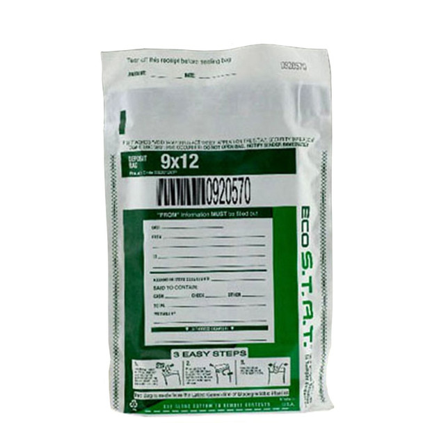 US Bank Green Eco Stat Tamper-Evident Deposit Bag 9" x 12" White 100/Bx
