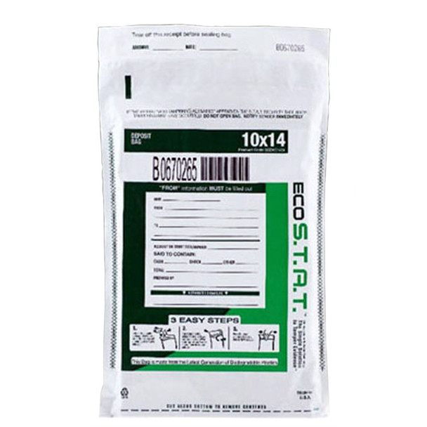 US Bank Green Eco Stat Tamper-Evident Deposit Bag 10" x 14" White 100/Bx