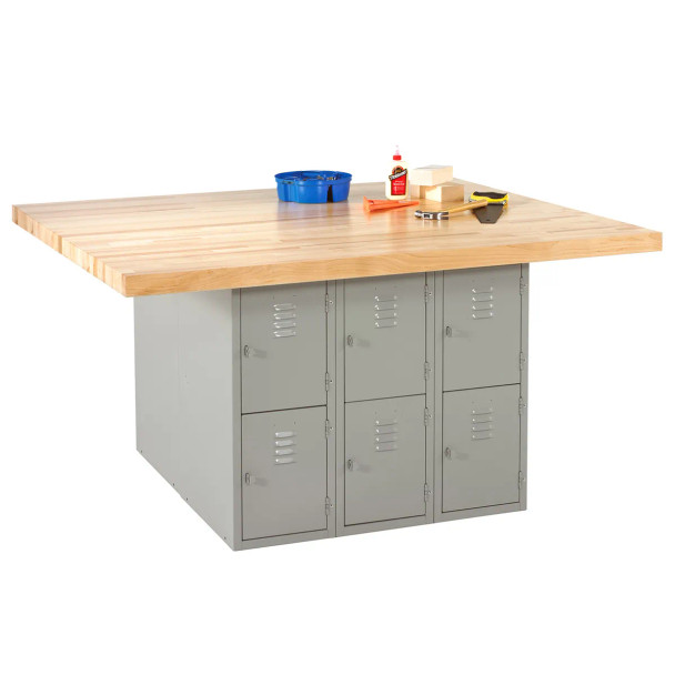 Diversified Spaces Four-Station Workbench with Steel Lockers