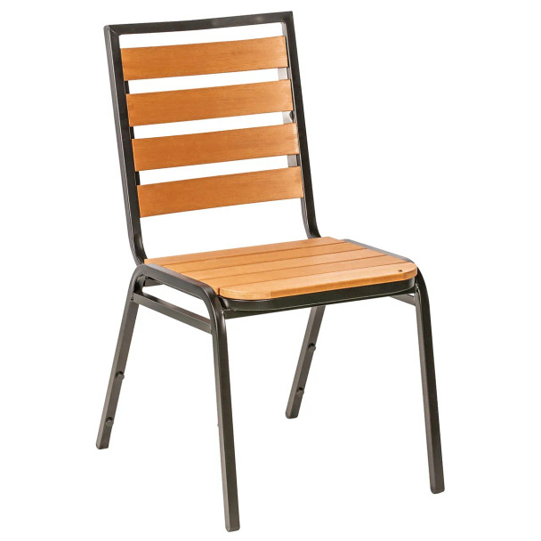 Lorell Faux Wood Outdoor Chairs-Teak Faux Wood