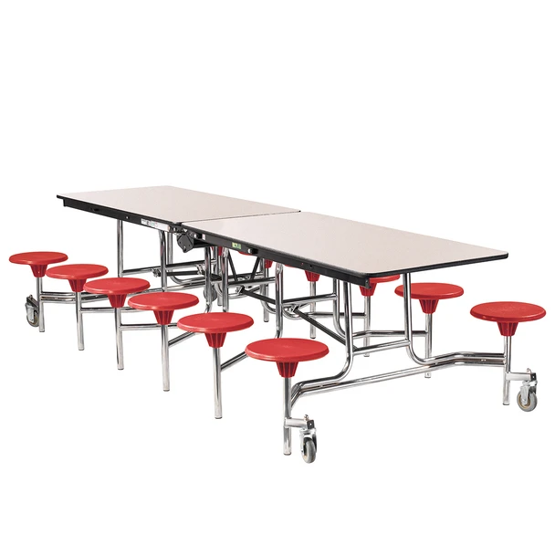 NPS 10' Mobile Stool Cafeteria Table, Particleboard Core, T-Mold Edge, Chrome Frame