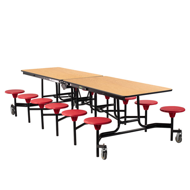 NPS 10' Mobile Stool Cafeteria Table, MDF Core, Protect Edge, Black Frame