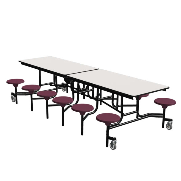 NPS 12' Mobile Stool Cafeteria Table, MDF Core, ProtectEdge, Black Frame