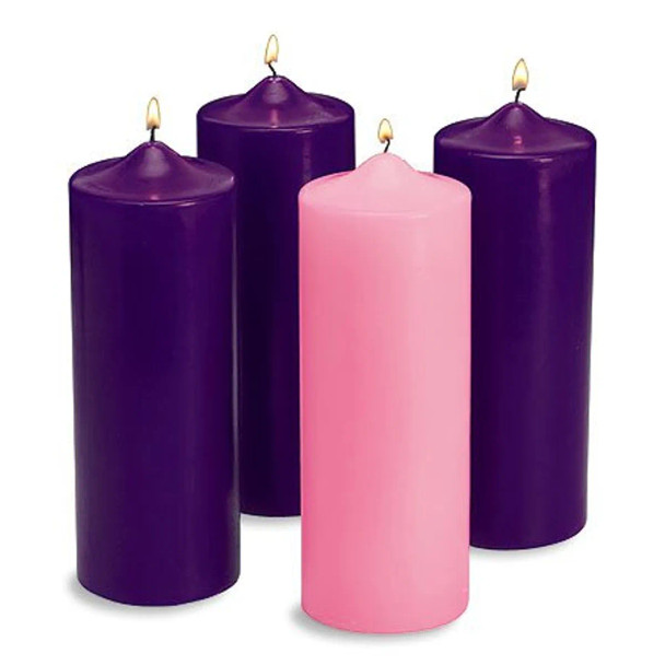 Will & Baumer Advent Pillar Set 3" x 9" 3 Purple/1 Pink