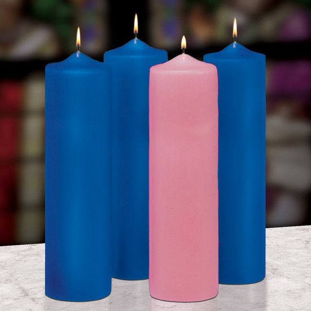 Will & Baumer Advent Pillar Set 3" x 9" 3 Blue/1 Pink
