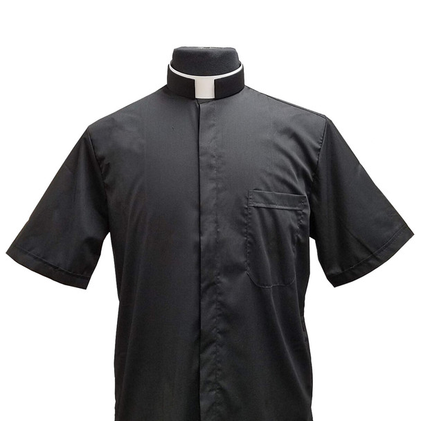 Solivari Short Sleeve Clergy Shirt Roman Collar Poly-Cotton Black