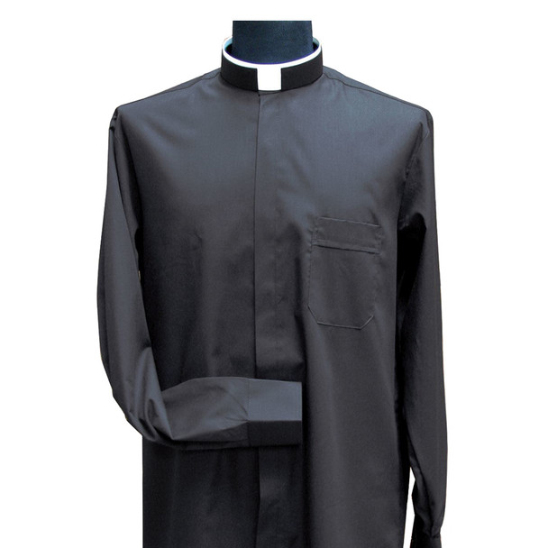 Solivari Clergy Shirt Roman Collar Poly-Cotton Long Sleeve Black