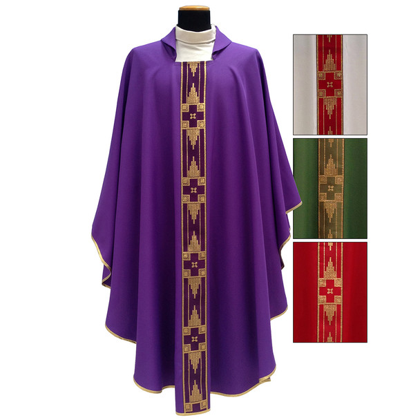 Solivari Gothic Chasuble w Embroidered Gold Band 100% Polyester
