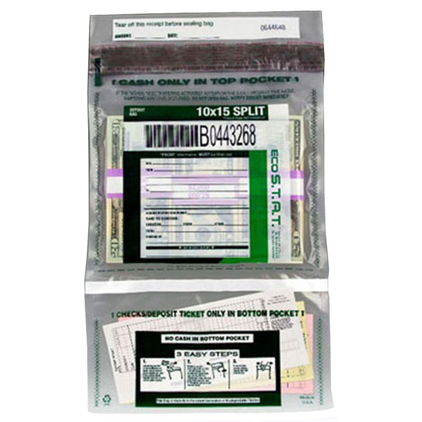 US Bank Tamper-Evident Vertical Split High Security Deposit Bag 10" x 15" Clear 500/Box