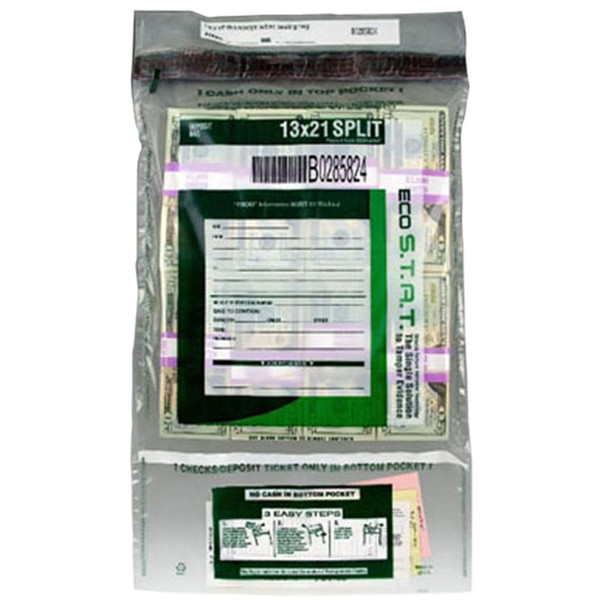 US Bank Tamper-Evident Vertical Split High Security Deposit Bags 13" x 21" Clear 250/Box
