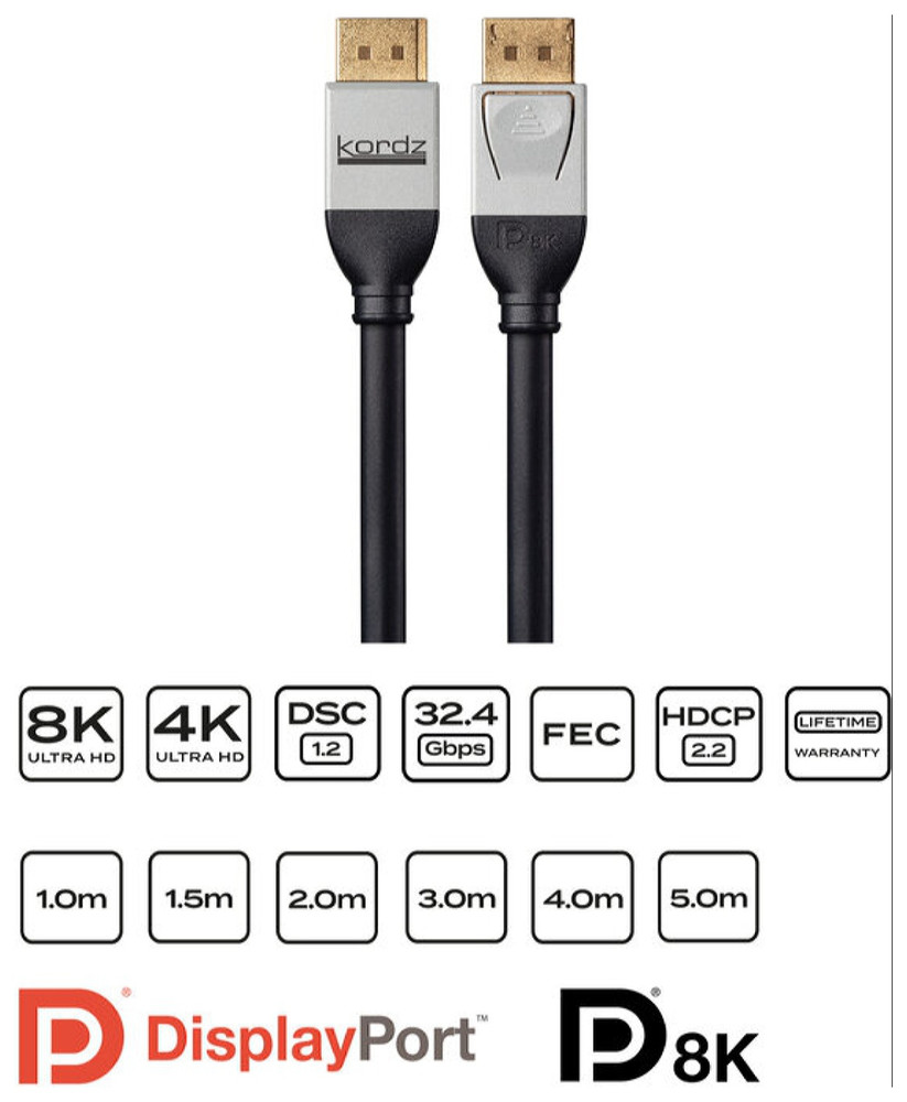 Kordz Lead - PRO 8K DisplayPort 1.4 - 1.0m - Image 1