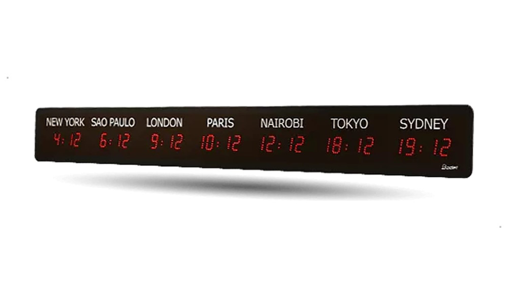 Bodet Digital World Clock - 7 Time Zones, NTP slave clock, Red LEDs - Image 1