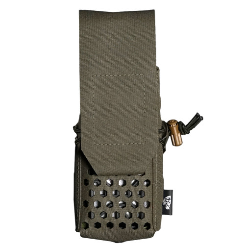 Front view of a Carcajou Tactical  closed ranger green T-Cell pouch for Thermacell MR300, available at Hudson Supplies Corp USA.