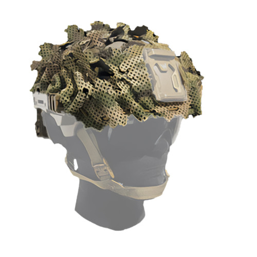 Carcajou Tactical  Multicam High Cut Helmet Scrim over a an helmet.