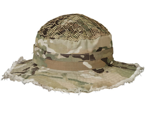 Front view of Carcajou Tactical Jungle Boonie Hat in Multicam camouflage, available at Hudson Supplies Corp.