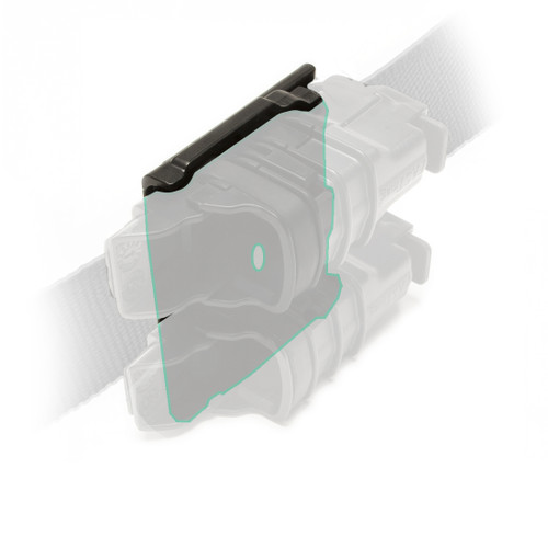 Fastmag caddy on duty belt, angled view, black.