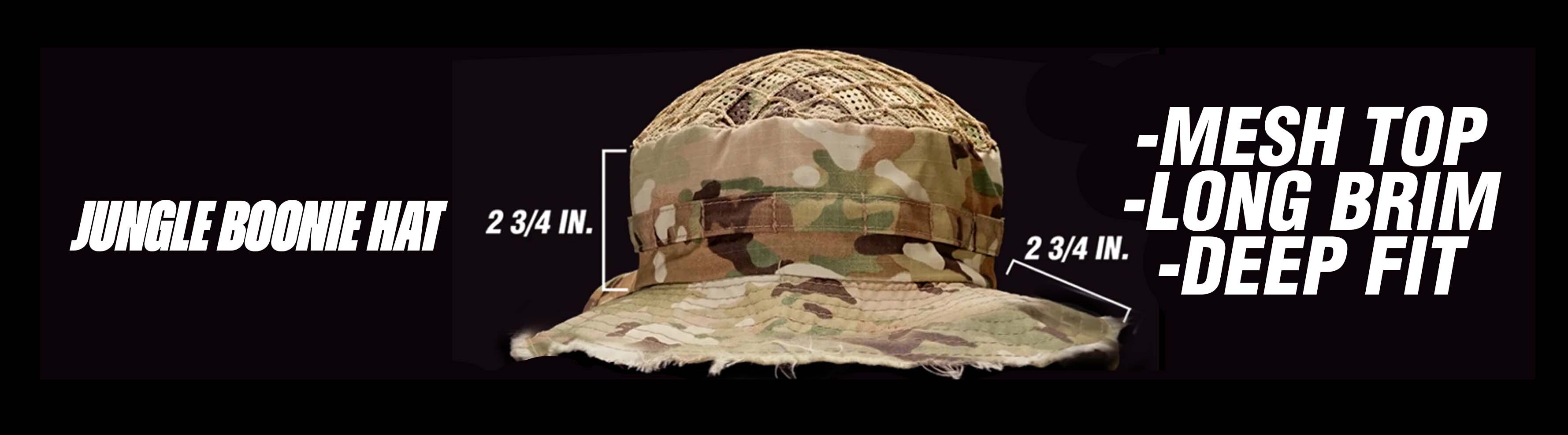 Jungle Boonie Hat  comparison image, mesh top, extra layer concealment, short brim, and deep fit – click to view full product page
