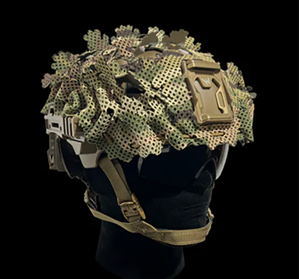 Carcajou Tactical high cut helmet with scrim cover in Multicam, available at Hudson Supplies Corp USA