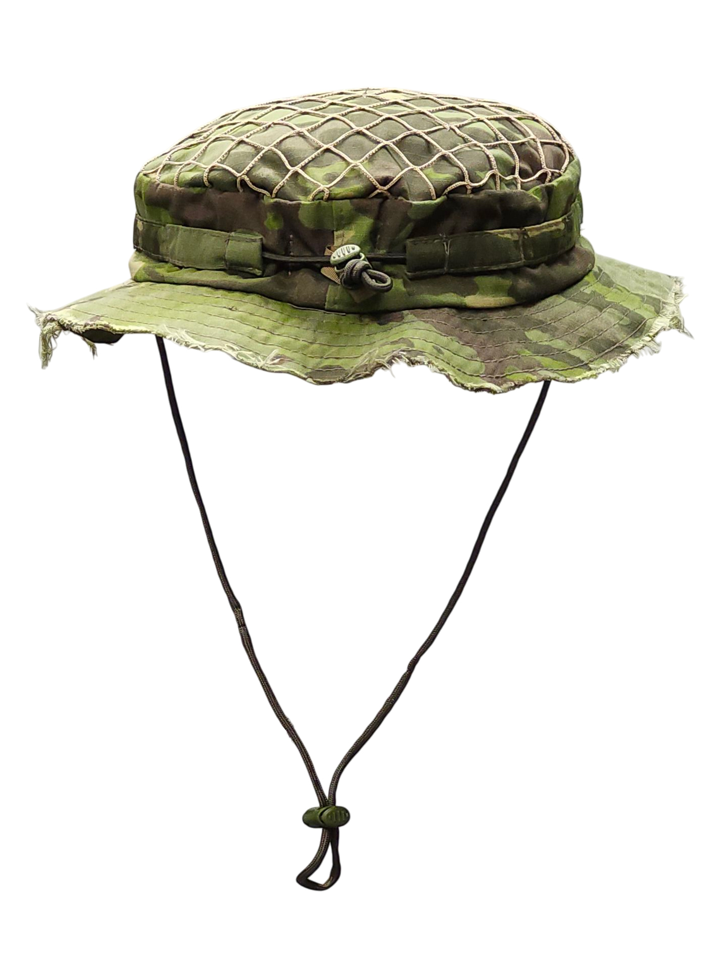 Back view of Recon Boonie Hat in Multicam Tropical camouflage, showing ITW cordlock adjustment system for secure fit.