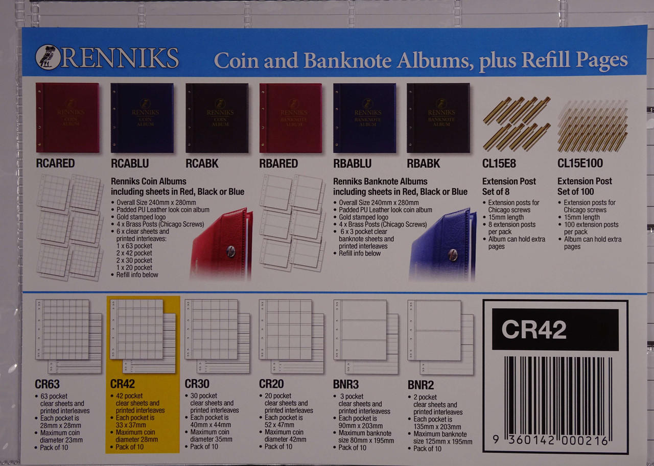 Renniks CR42 Coin Album Deluxe Refill Pages | Bradford Coins