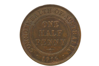 1916 Half Penny George V in about Extremely Fine Condition