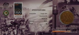 2000 One Dollar Uncirculated Edge-Lettered Coin Canberra Olymphilex