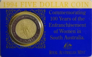 1994 Five Dollar Coin 100 Years of The Enfranchisement of Women