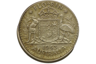 1943 Florin Variety Error Mis-Strike in about Extremely Fine Condition