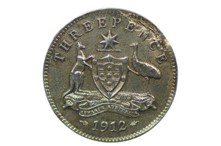  1912 Threepence Variety Error Metal Peel in Very Fine Condition 