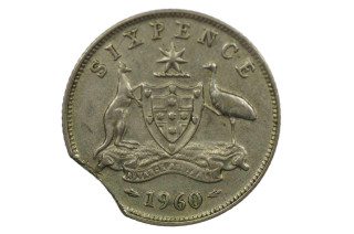  1960 Sixpence Variety Error Bitten Edge in Very Fine Condition 