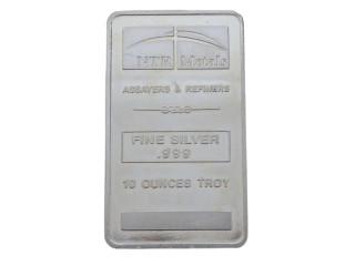 NTR Metals Assayers & Refiners Fine Silver .999 10 Ounces Troy Minted Bullion Bar