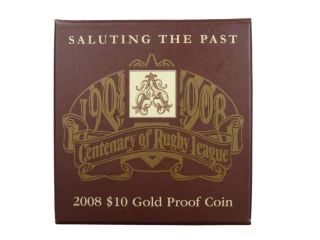 Saluting The Past 1908 - 2008 Centenary of Rugby League 2008 $10 Gold Proof Coin