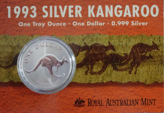 1993 Silver Kangaroo One Troy Ounce One Dollar 0.999 Silver 1993 Silver Kangaroo One Troy Ounce One Dollar 0.999 Silver