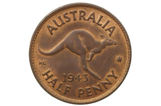 1943 Half Penny George VI in about Uncirculated Condition