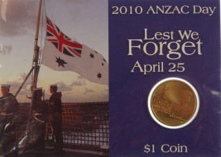 2010 Anzac Day Lest We Forget April 25 $1 Coin