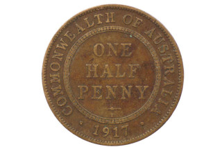 1917 Half Penny George V in Fine Condition