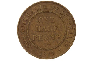 1919 Half Penny George V in Very Good Condition