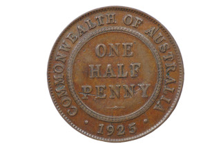1925 Half Penny George V Low Mint Variety Die Cracks in Fine Condition