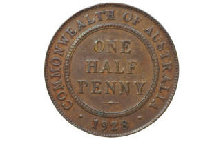 1928 Half Penny George V in about Extremely Fine Condition
