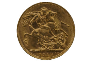 1918 Perth Mint Gold Full Sovereign in Almost EF Condition