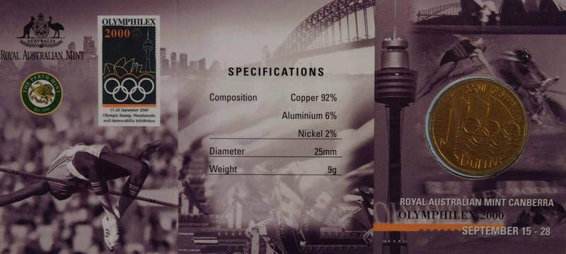 2000 One Dollar Uncirculated Edge-Lettered Coin Canberra Olymphilex