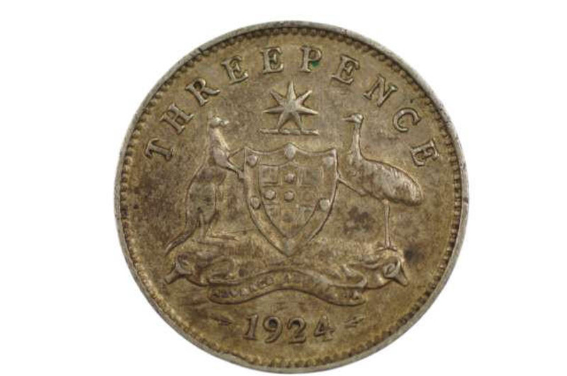  1924 Threepence George V in Almost Very Fine Condition 