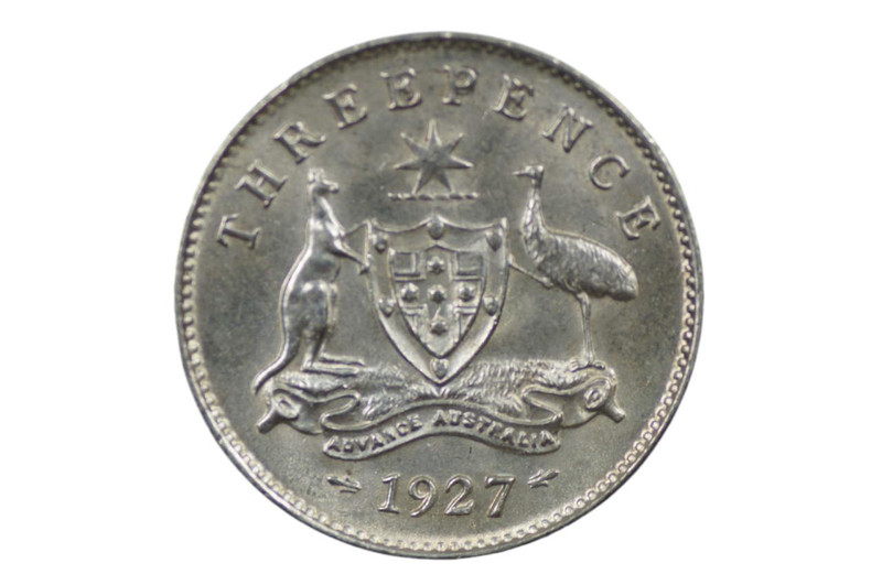 1927 Threepence George V in Almost Extremely Fine Condition