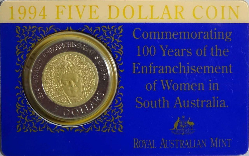 1994 Five Dollar Coin 100 Years of The Enfranchisement of Women